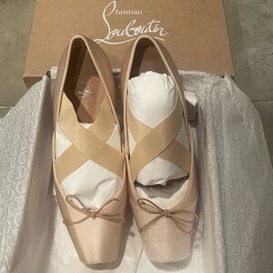 Christian Louboutin Nude Blush Ballet Flats with Crisscross Straps